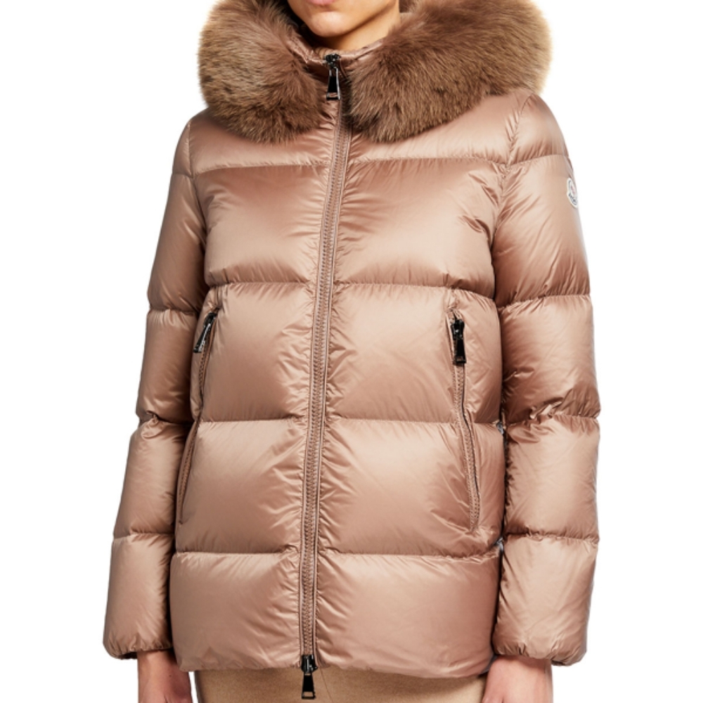 NWT Moncler Serifur Detachable Down Puffer in Red Beige, Size 00